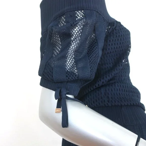 GUCCI TOM FORD OFF-SHOULDER BAMBOO TASSEL DRESS NAVY PLEATED MESH SIZE MEDIUM - Picture 4 of 8